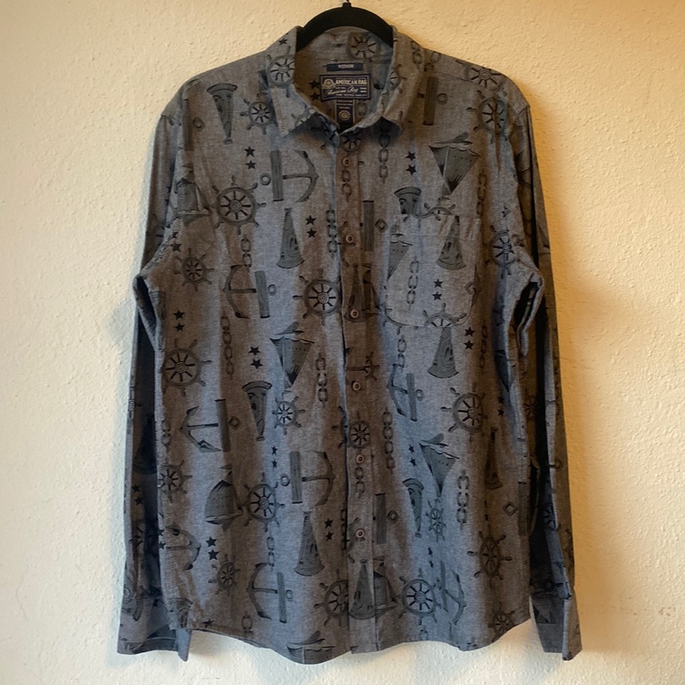 Men’s American Rag Button up Shirt Grey Sz Medium